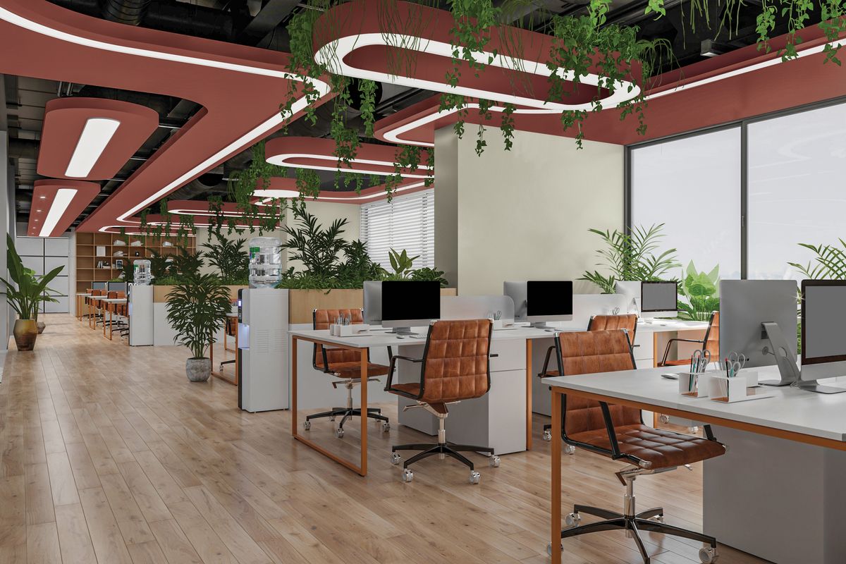 a modern open plan office with abundant natural light, minimalist decor, and collaborative workstations alternate