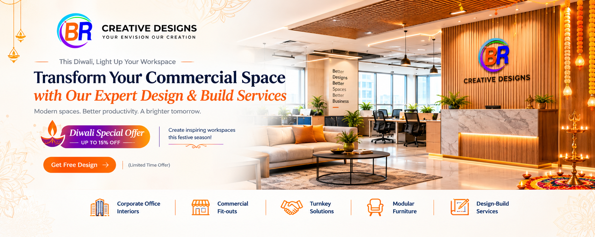 BR Creative Diwali offer for commercial office interiors